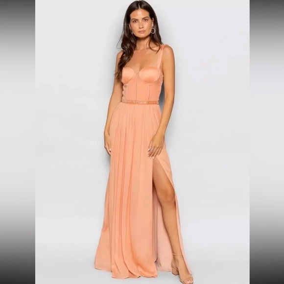 B’CAUSE Hello, Gorgeous Bustier Maxi Dress with Slit Peach Orange - Picture 4 of 4